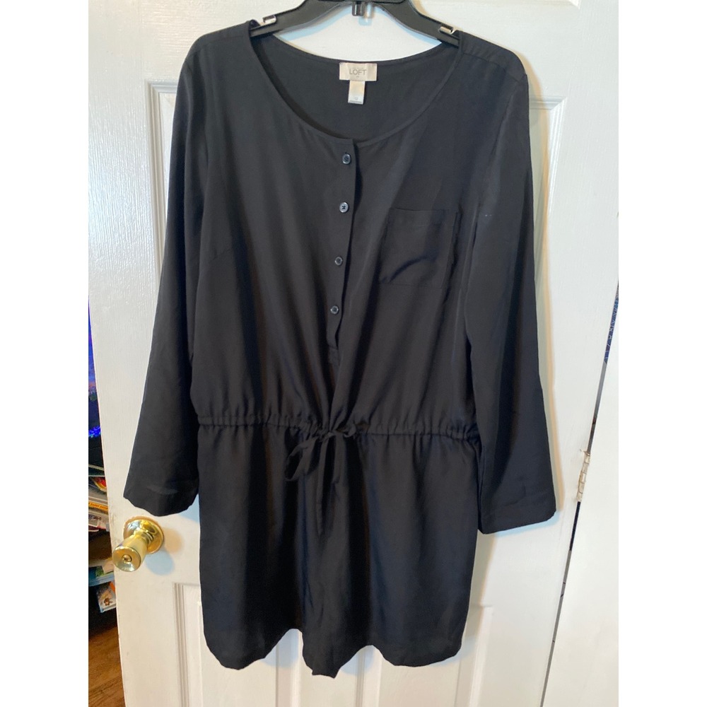 Ann Taylor Loft Womens Black Long Sleeve Button Front Drawstring Romper Size 12